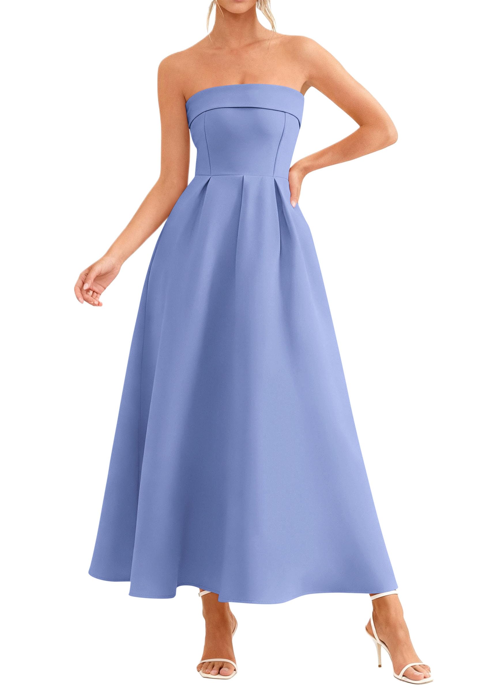 PRETTYGARDEN Cocktail Dresses for Women Summer Formal Elegant Tube Top Strapless Spring Wedding Guest Party Midi Dress PRETTYGARDEN