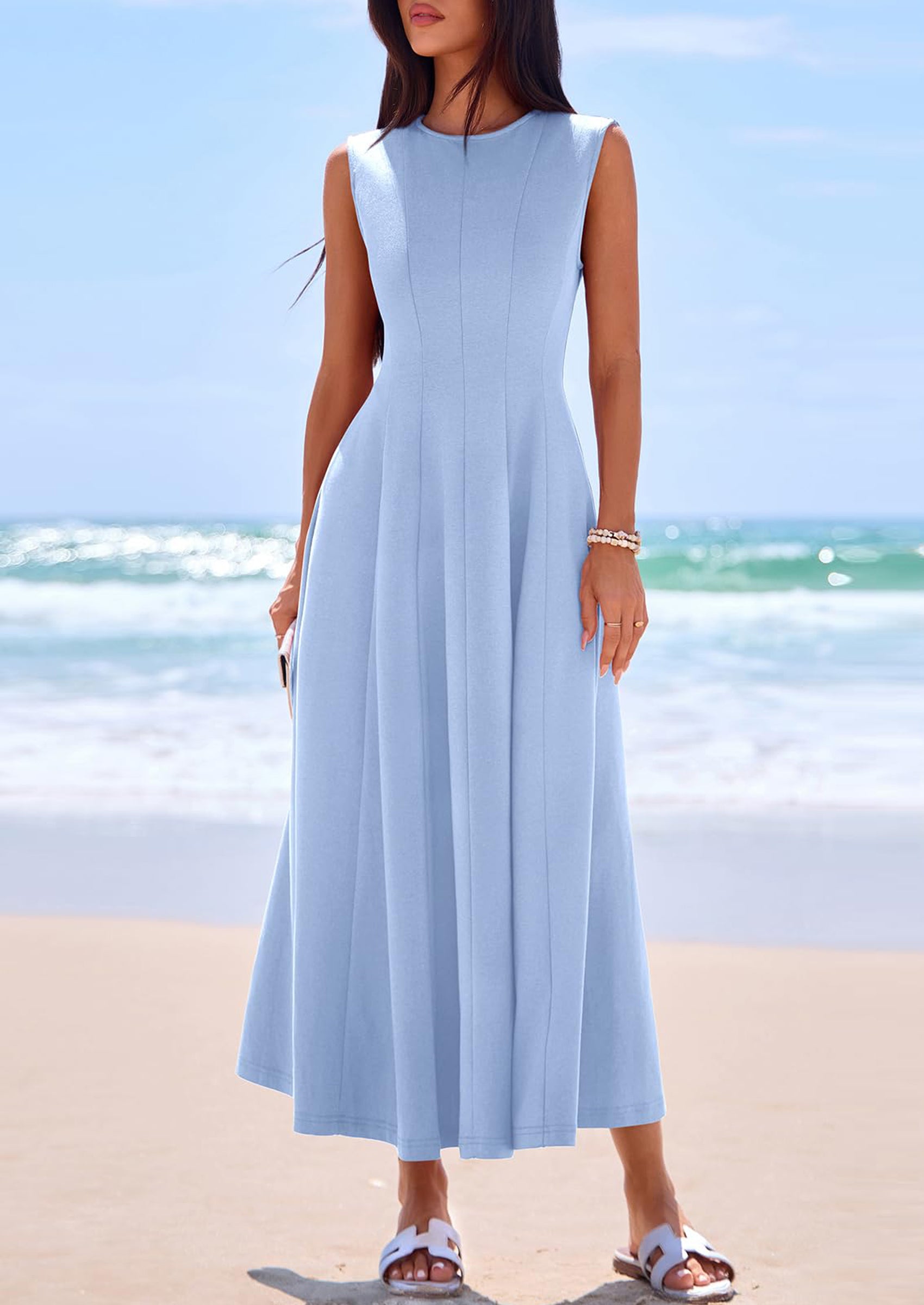 PRETTYGARDEN Sleeveless Crewneck Summer Maxi Dresses for Women Elegant Classy Semi Formal A Line Modest Party Dress PRETTYGARDEN