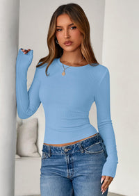 PRETTYGARDEN Womens Summer Fall Long Sleeve Shirts Ribbed Knit Fitted Basic Tee Going Out Tops Underscrub Casual Outfits