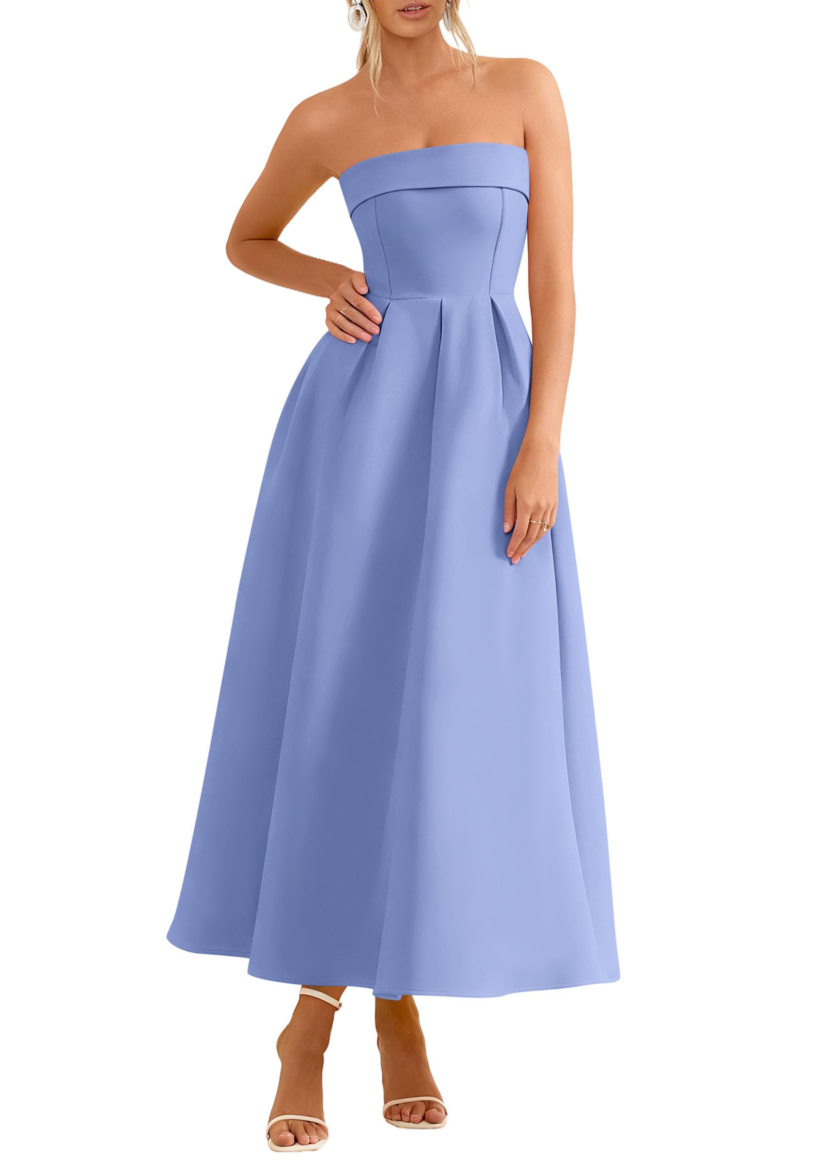 PRETTYGARDEN Cocktail Dresses for Women Summer Formal Elegant Tube Top Strapless Spring Wedding Guest Party Midi Dress PRETTYGARDEN