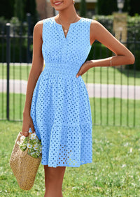 PRETTYGARDEN Women's Summer Dresses Sleeveless V Neck Eyelet Hollow Out Swing A Line Beach Vacation Sun Dress PRETTYGARDEN