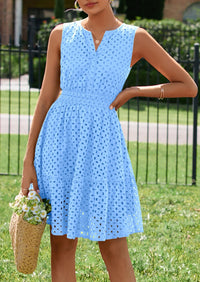 PRETTYGARDEN Women's Summer Dresses Sleeveless V Neck Eyelet Hollow Out Swing A Line Beach Vacation Sun Dress PRETTYGARDEN