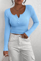 Long Sleeve Henley T Shirts Button Down Ribbed Knit Slim Fit Casual Basic Tops Blouse