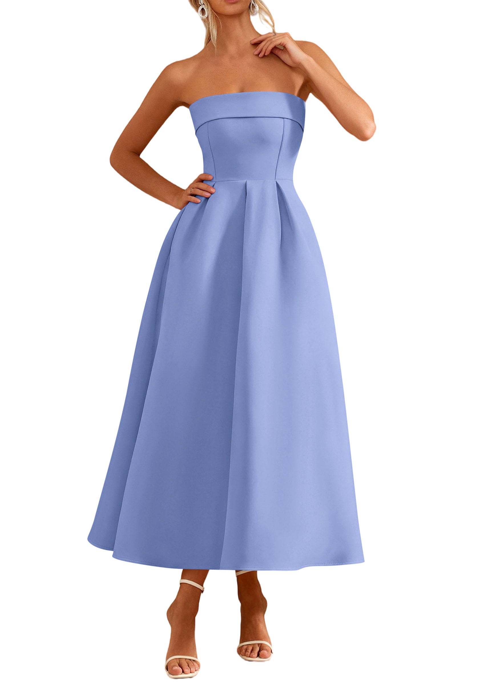 PRETTYGARDEN Cocktail Dresses for Women Summer Formal Elegant Tube Top Strapless Spring Wedding Guest Party Midi Dress PRETTYGARDEN