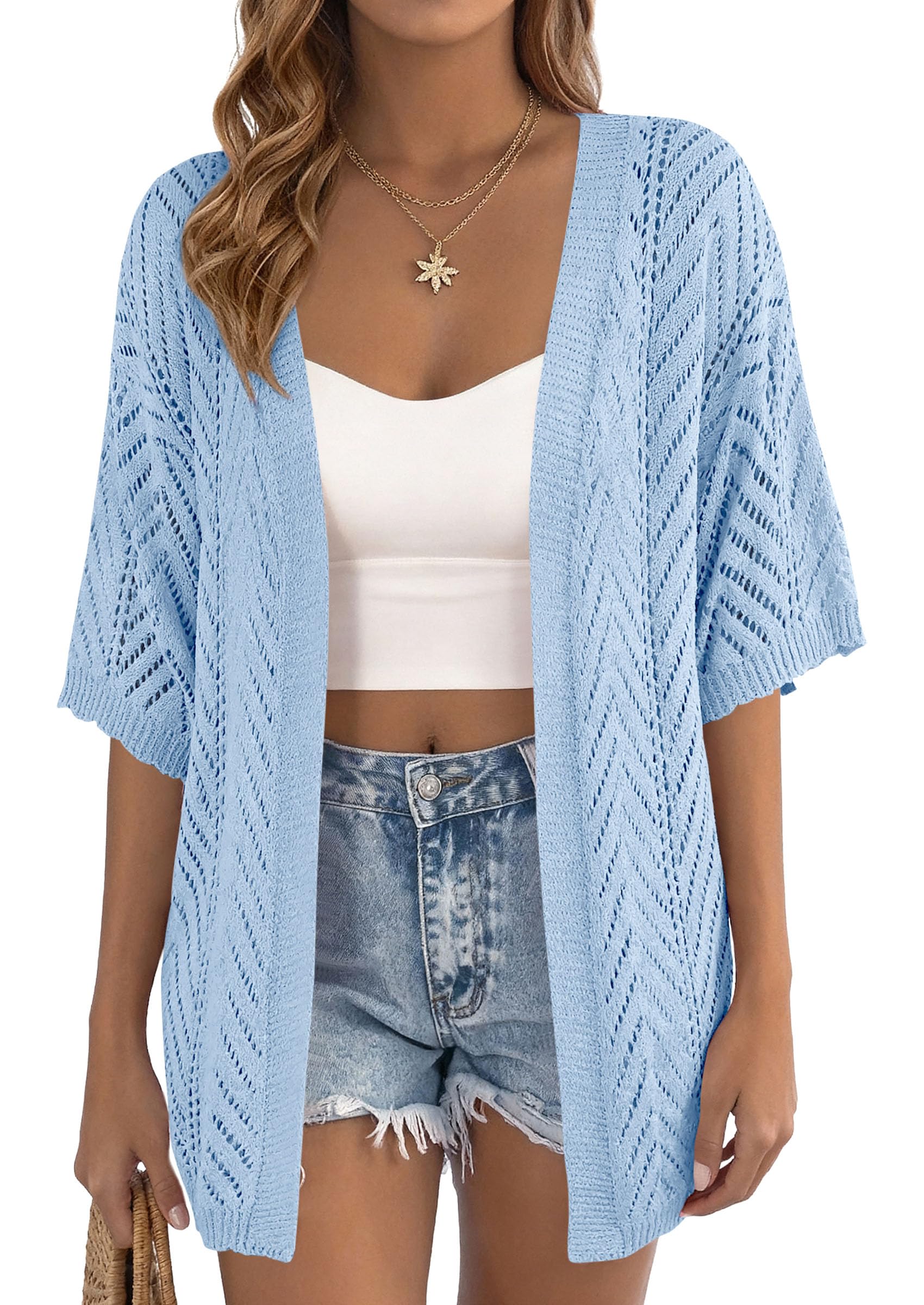 PRETTYGARDEN Summer Cardigan Sweaters for Women Lightweight  Short Sleeve Knit Coverup Spring Beach Vacation Clothes PRETTYGARDEN