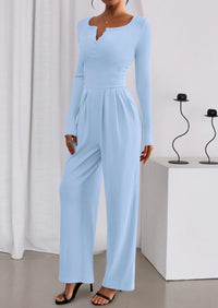 PRETTYGARDEN Jumpsuits for Women Dressy Casual Fall One Piece Outfits Long Sleeve Crew Neck Wide Leg Pants Rompers