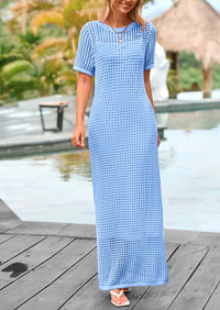 PRETTYGARDEN Womens Eyelet Cover Up Dress Summer Vacation Resort Maxi Dresses Beach Short Sleeve Hollow Out Sundress