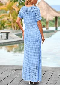 PRETTYGARDEN Womens Eyelet Cover Up Dress Summer Vacation Resort Maxi Dresses Beach Short Sleeve Hollow Out Sundress