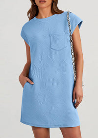 PRETTYGARDEN Women's Summer Short T Shirt Dress Cap Sleeve Crew Neck Casual Loose Basic Mini Dresses