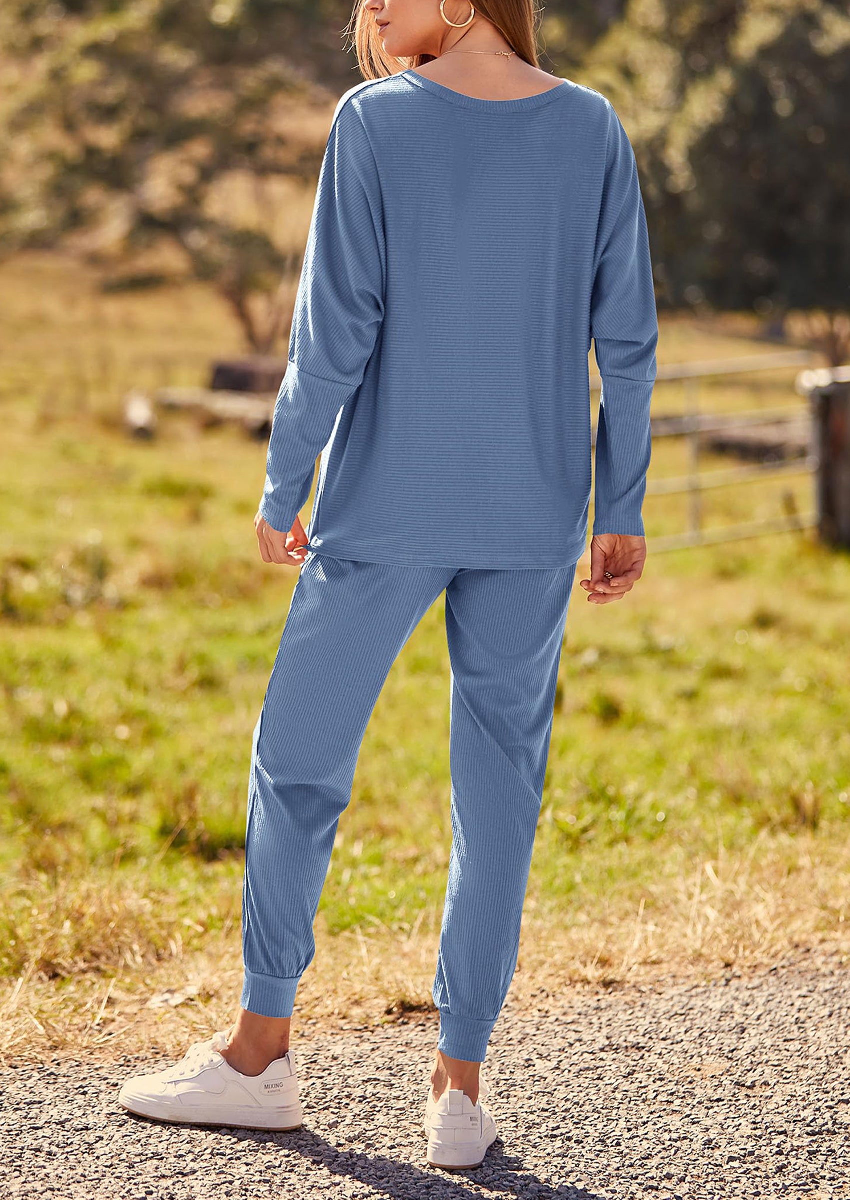 PRETTYGARDEN Women's Fall 2 Piece Lounge Set Long Sleeve Tops Ribbed Pants Spring Matching Sweatsuit Travel Outfits Clothes