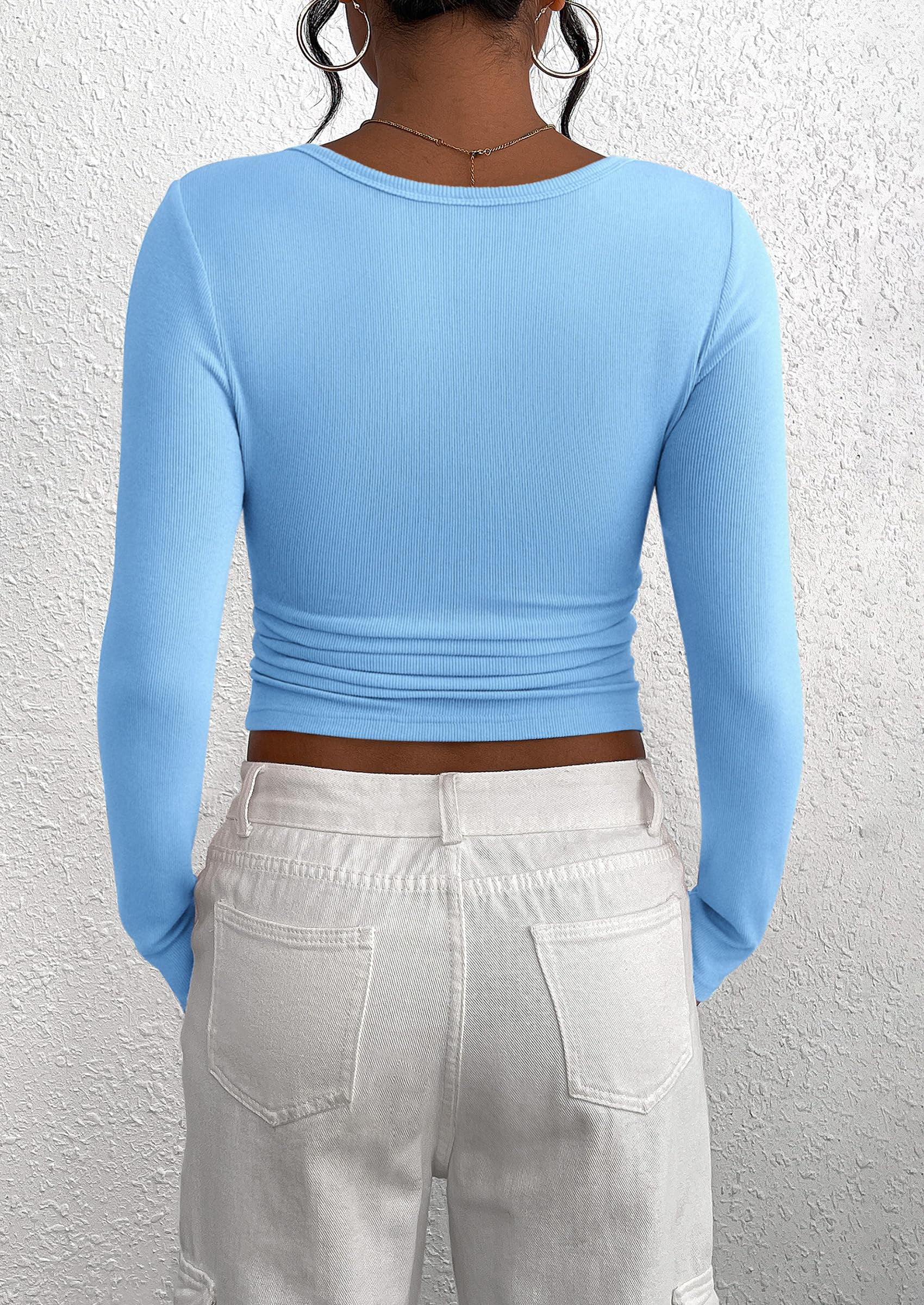 PRETTYGARDEN Women's Spring Fall Long Sleeve Henley T Shirts Button Ribbed Knit Slim Fit Casual Basic Tops Blouse