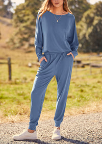 PRETTYGARDEN Women's Fall 2 Piece Lounge Set Long Sleeve Tops Ribbed Pants Spring Matching Sweatsuit Travel Outfits Clothes