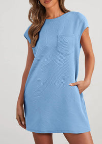 PRETTYGARDEN Women's Summer Short T Shirt Dress Cap Sleeve Crew Neck Casual Loose Basic Mini Dresses