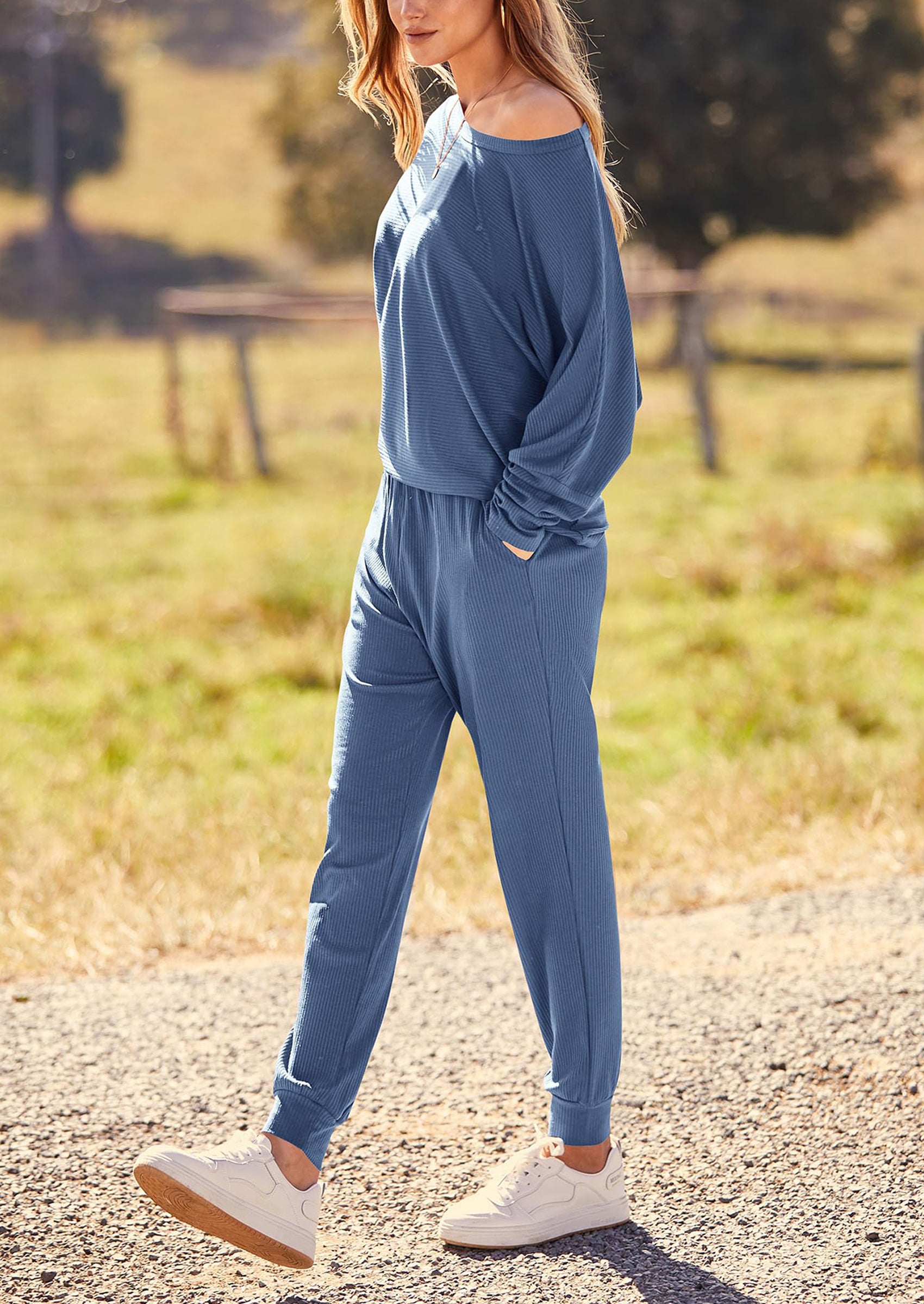 PRETTYGARDEN Women's Fall 2 Piece Lounge Set Long Sleeve Tops Ribbed Pants Spring Matching Sweatsuit Travel Outfits Clothes