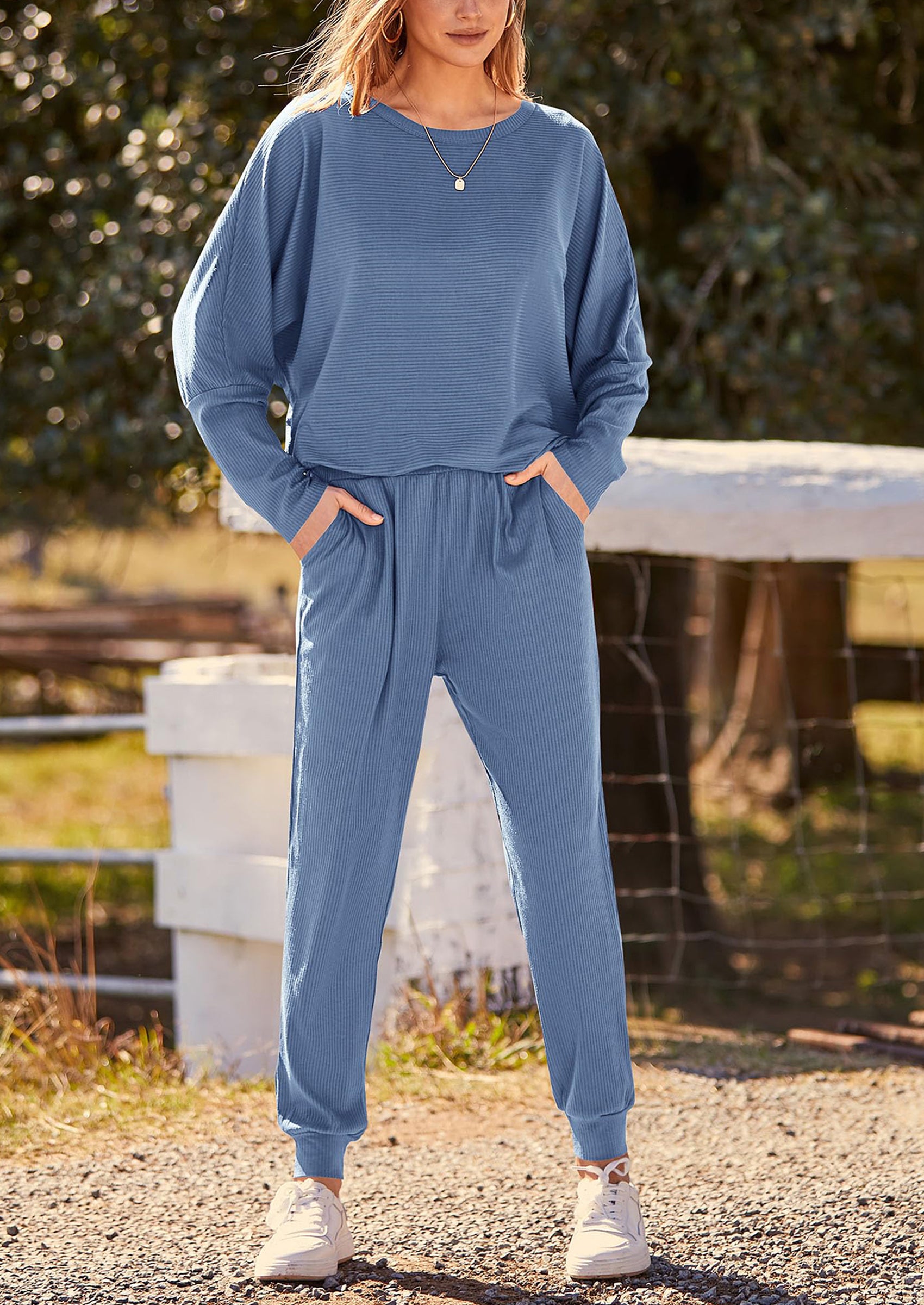 PRETTYGARDEN Women's Fall 2 Piece Lounge Set Long Sleeve Tops Ribbed Pants Spring Matching Sweatsuit Travel Outfits Clothes