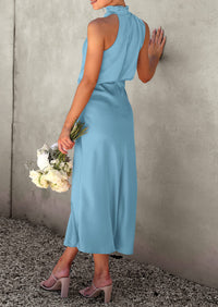 PRETTYGARDEN Women's Summer Satin Dress Elegant Sleeveless Mock Neck Cocktail Party Maxi Dresses