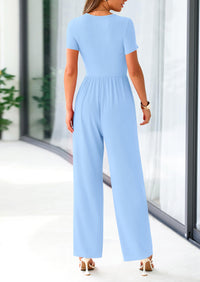 PRETTYGARDEN Women's Summer One Piece Jumpsuits Dressy Casual Short Sleeve Square Neck Wide Leg Jumpsuit Rompers