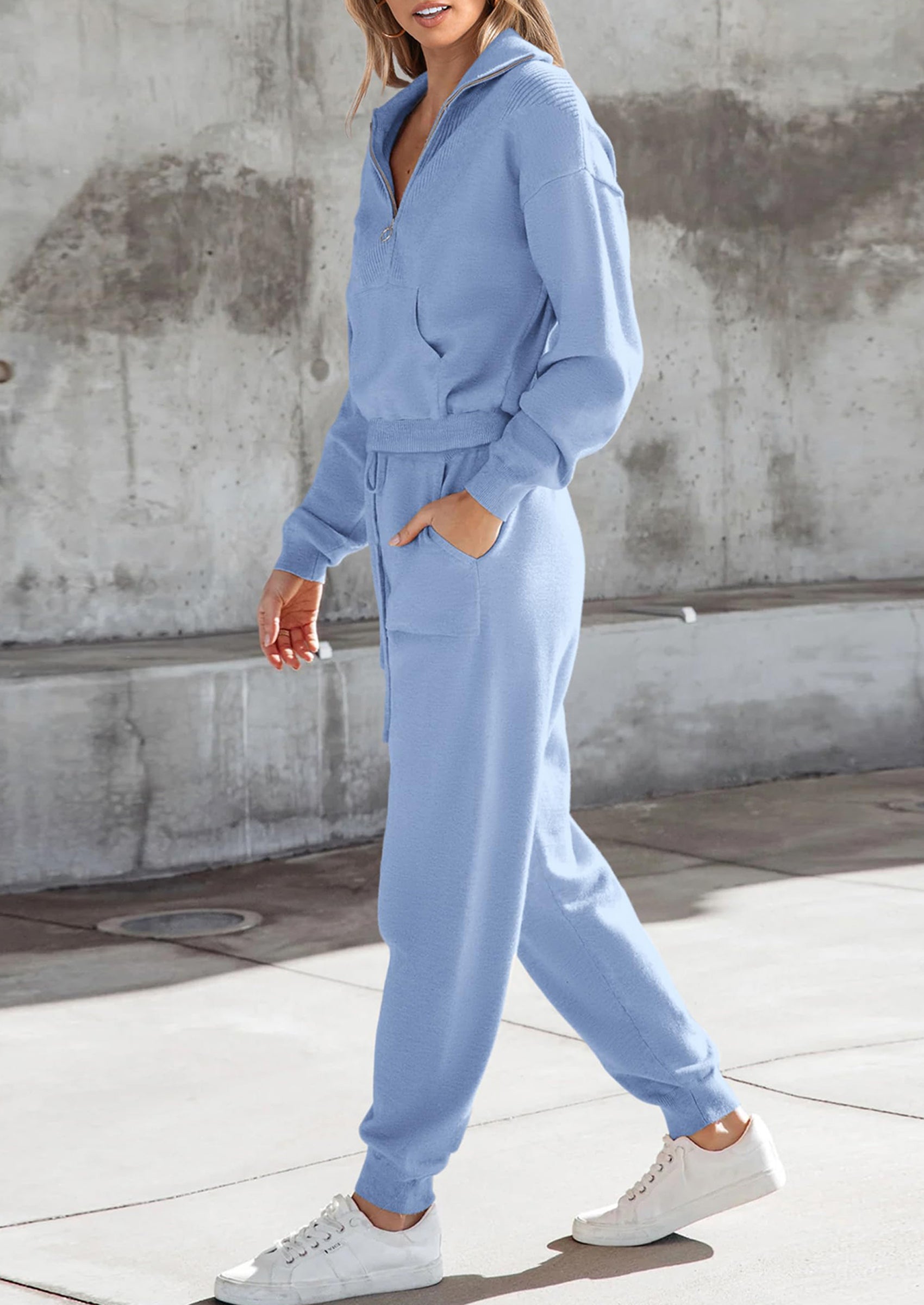 PRETTYGARDEN Women's 2 Piece Sweater Set Pullover Zip Up Sweatshirt Jogger Sweatpants Tracksuit Casual Outfit