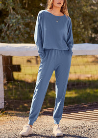 PRETTYGARDEN Women's Fall 2 Piece Lounge Set Long Sleeve Tops Ribbed Pants Spring Matching Sweatsuit Travel Outfits Clothes