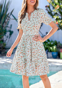 PRETTYGARDEN Womens Summer Casaul Short Dresses Floral V Neck Puff Sleeve Boho A Line Flowy Mini Beach Vacation Dress