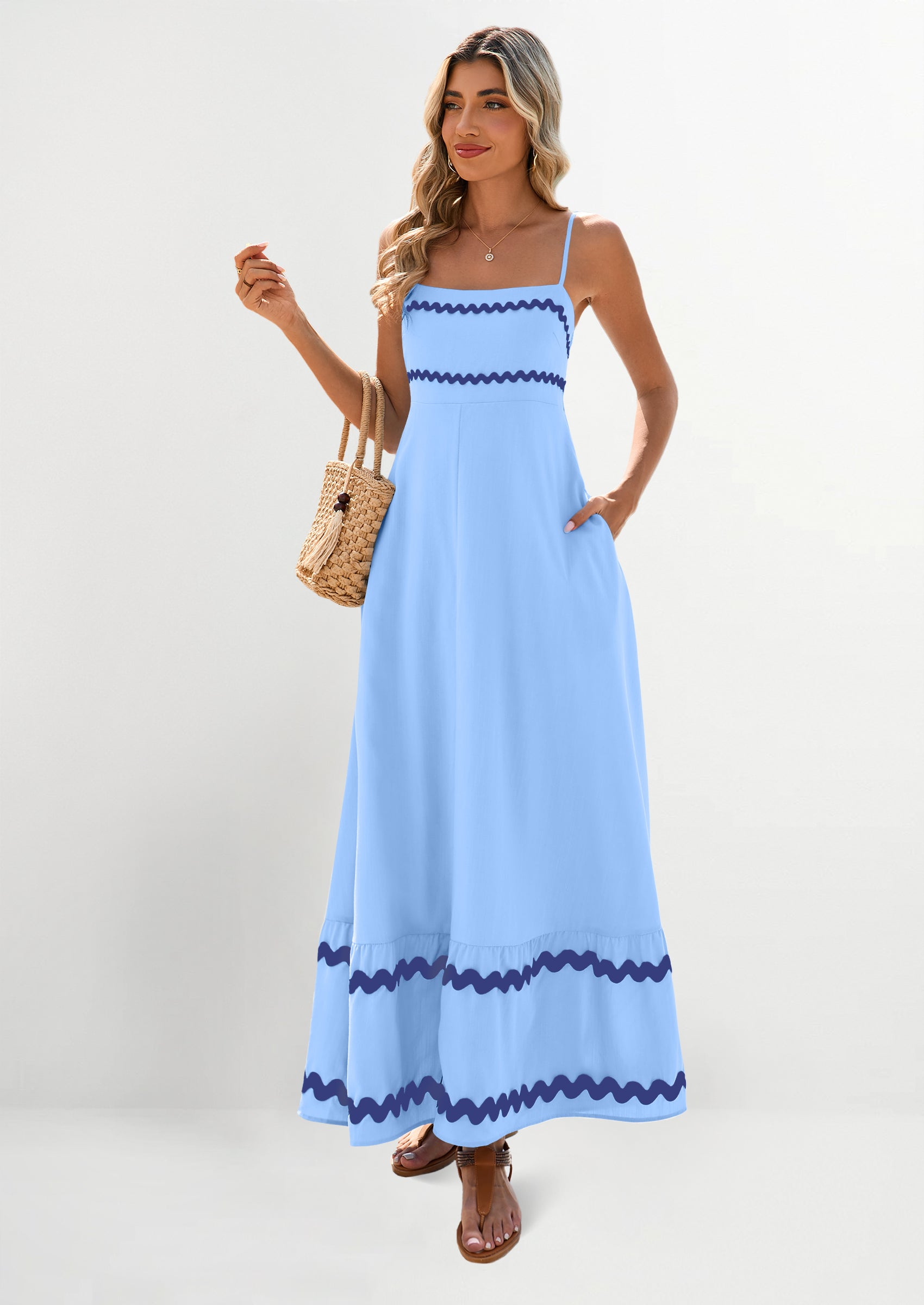 PRETTYGARDEN Women's Summer Flowy Maxi Dress Casual Sleeveless Spaghetti Strap Ruffle Beach Long Dresses