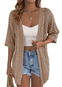 PRETTYGARDEN Summer Cardigan Sweaters for Women Lightweight  Short Sleeve Knit Coverup Spring Beach Vacation Clothes PRETTYGARDEN