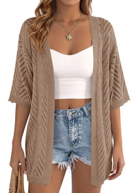 PRETTYGARDEN Summer Cardigan Sweaters for Women Lightweight  Short Sleeve Knit Coverup Spring Beach Vacation Clothes PRETTYGARDEN