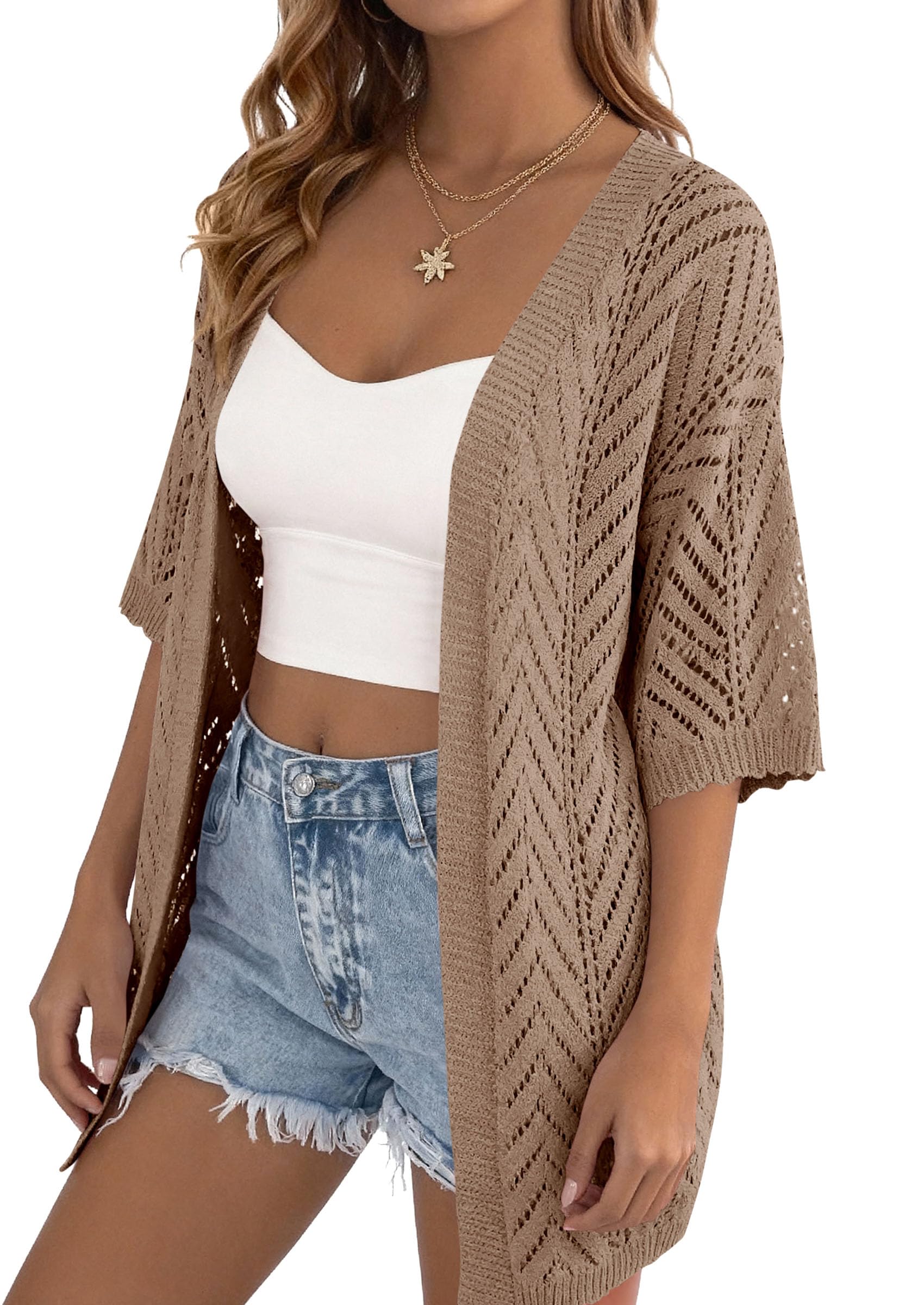 PRETTYGARDEN Summer Cardigan Sweaters for Women Lightweight  Short Sleeve Knit Coverup Spring Beach Vacation Clothes PRETTYGARDEN