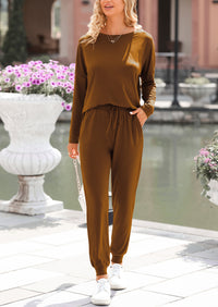 PRETTYGARDEN Lounge Outfit Long Sleeve Crewneck Pullover Tops High Waisted Pants Set Tracksuit