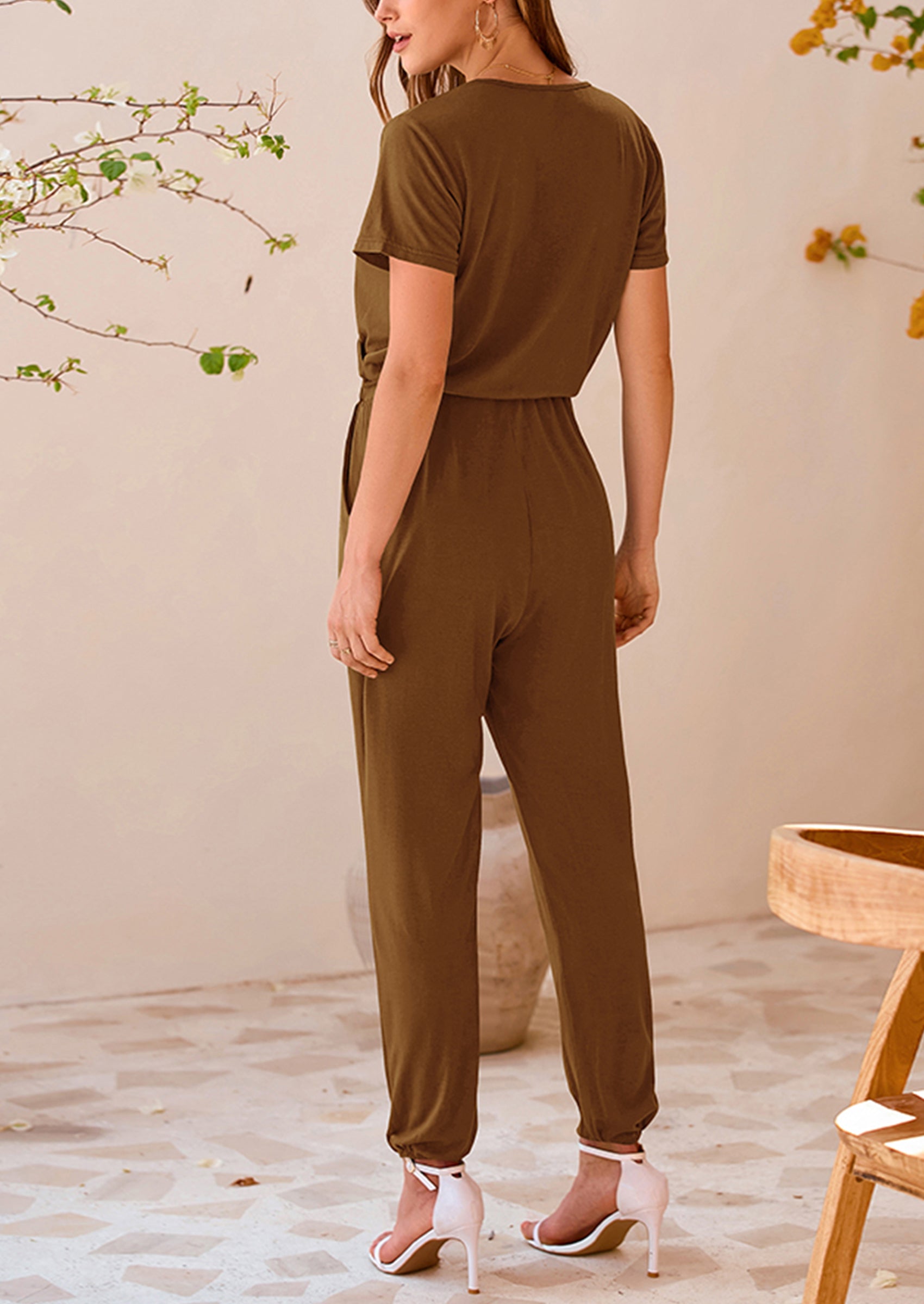 PRETTYGARDEN Jumpsuits for Women Dressy Summer Casual Short Sleeve Romper Spring Airport Beach Vacation Travel Outfits