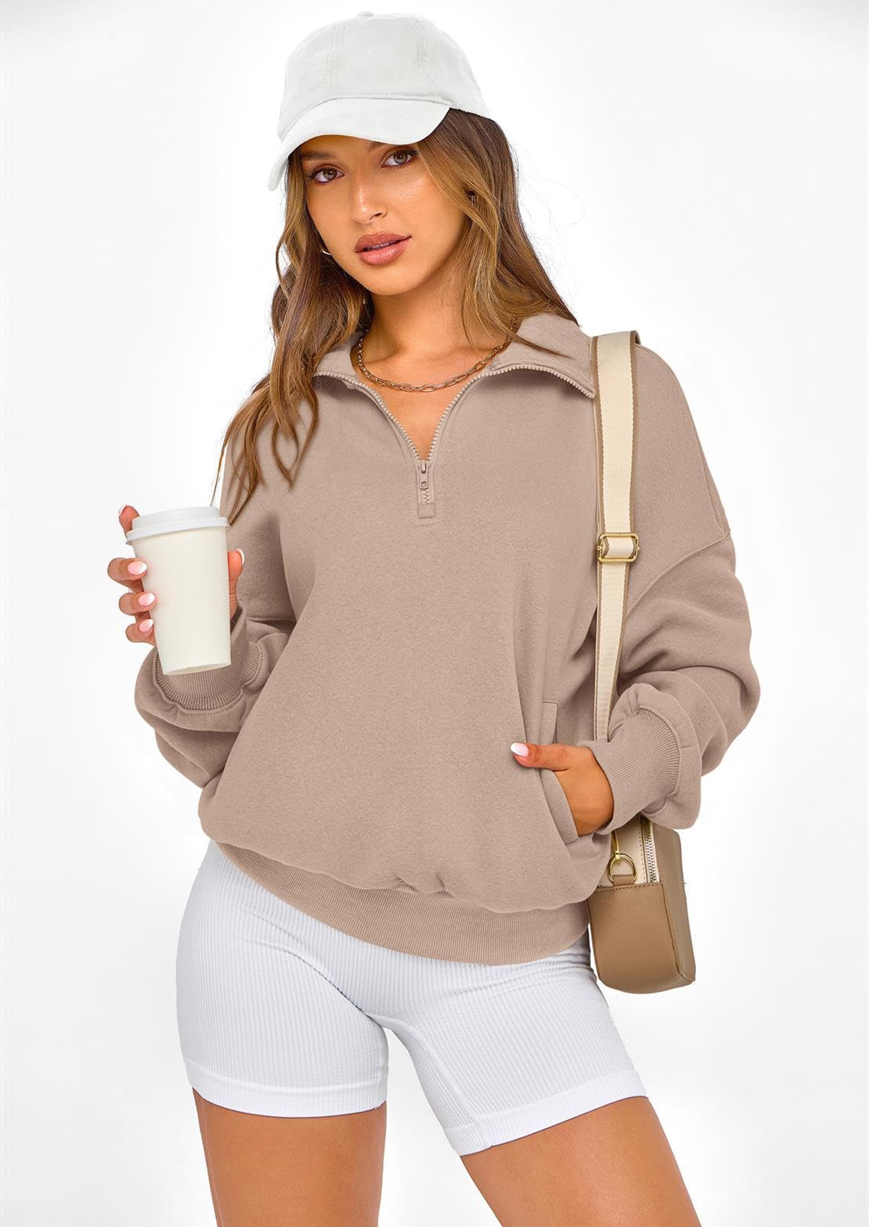 PRETTYGARDEN Womens Half Zip Oversized Sweatshirts Fleece Hoodies Trendy Long Sleeve Pullover Tops Y2k Spring Outfits