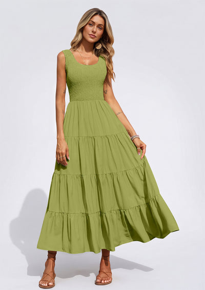 PRETTYGARDEN Women's 2026 Casual Loose Plain Maxi Sundress Smocked Tank Dress Sleeveless Summer Beach Tiered Long Dresses