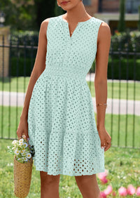 PRETTYGARDEN Women's Summer Dresses Sleeveless V Neck Eyelet Hollow Out Swing A Line Beach Vacation Sun Dress PRETTYGARDEN