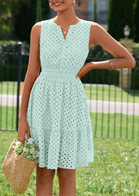 PRETTYGARDEN Women's Summer Dresses Sleeveless V Neck Eyelet Hollow Out Swing A Line Beach Vacation Sun Dress PRETTYGARDEN