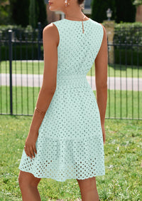 PRETTYGARDEN Women's Summer Dresses Sleeveless V Neck Eyelet Hollow Out Swing A Line Beach Vacation Sun Dress PRETTYGARDEN