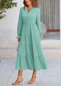 PRETTYGARDEN Women Fall Long Sleeve Smocked Maxi Dress Casual Square Neck Swiss Dot Tiered Ruffle Flowy Spring Pocket Dresses