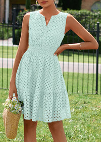 PRETTYGARDEN Women's Summer Dresses Sleeveless V Neck Eyelet Hollow Out Swing A Line Beach Vacation Sun Dress PRETTYGARDEN