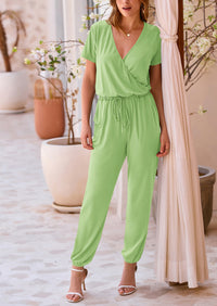 PRETTYGARDEN Jumpsuits for Women Dressy Summer Casual Short Sleeve Romper Spring Airport Beach Vacation Travel Outfits