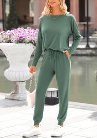 PRETTYGARDEN Lounge Outfit Long Sleeve Crewneck Pullover Tops High Waisted Pants Set Tracksuit