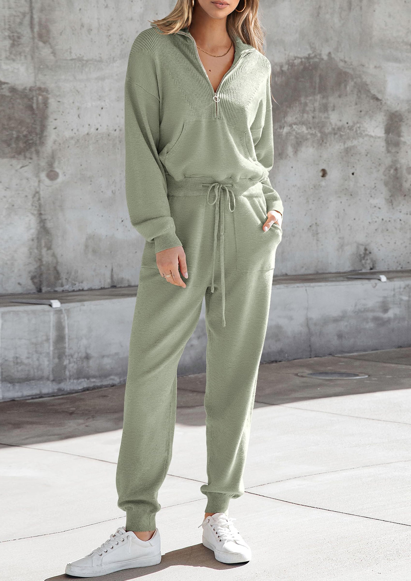 PRETTYGARDEN Women's 2 Piece Sweater Set Pullover Zip Up Sweatshirt Jogger Sweatpants Tracksuit Casual Outfit