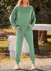 PRETTYGARDEN Women's Fall 2 Piece Lounge Set Long Sleeve Tops Ribbed Pants Spring Matching Sweatsuit Travel Outfits Clothes