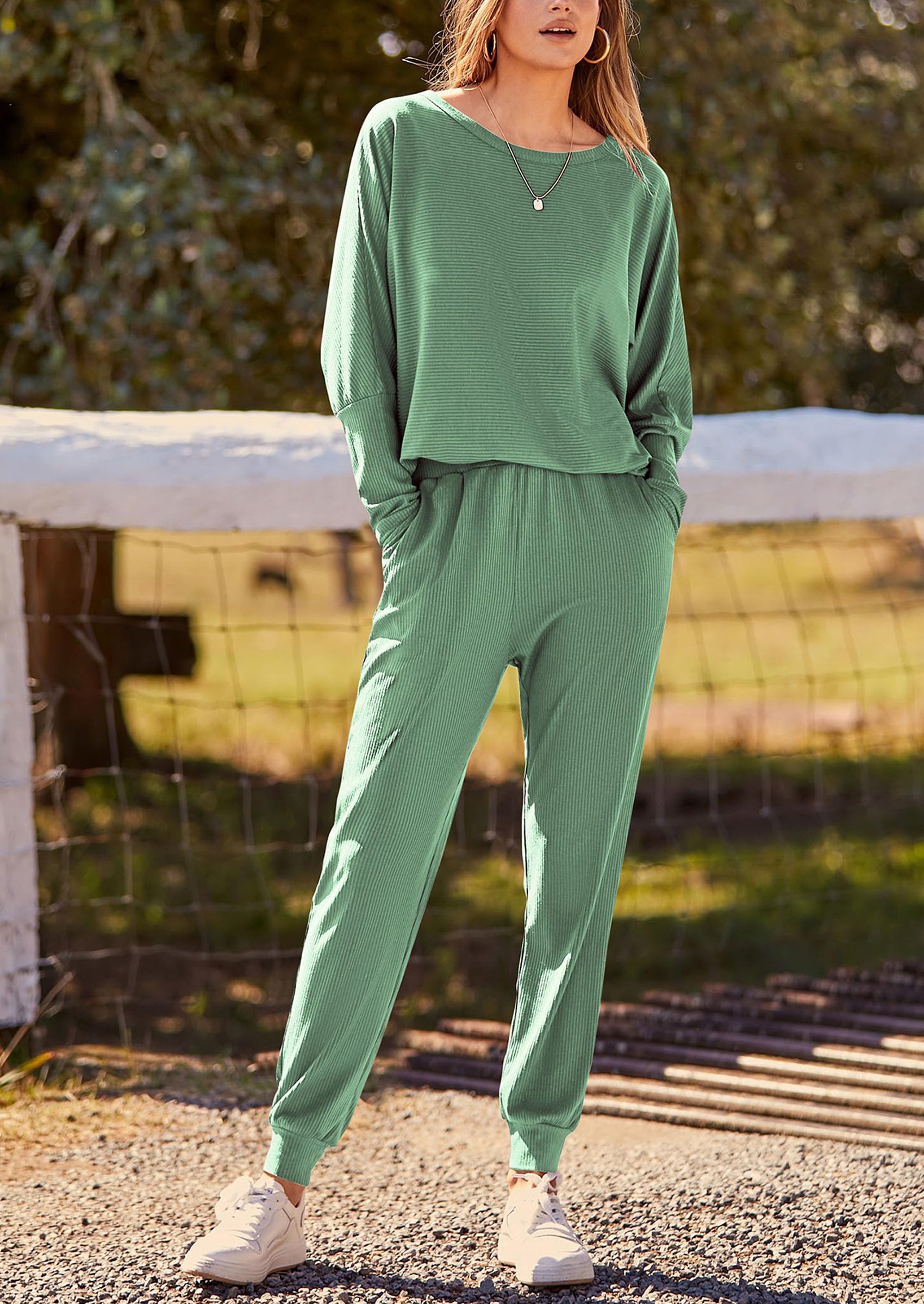 PRETTYGARDEN Women's Fall 2 Piece Lounge Set Long Sleeve Tops Ribbed Pants Spring Matching Sweatsuit Travel Outfits Clothes