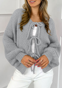 PRETTYGARDEN Women's Tie Front Bow Cardigan Sweaters Chunky Knit Long Puff Sleeve Trendy Fall Winter Jacket Coats