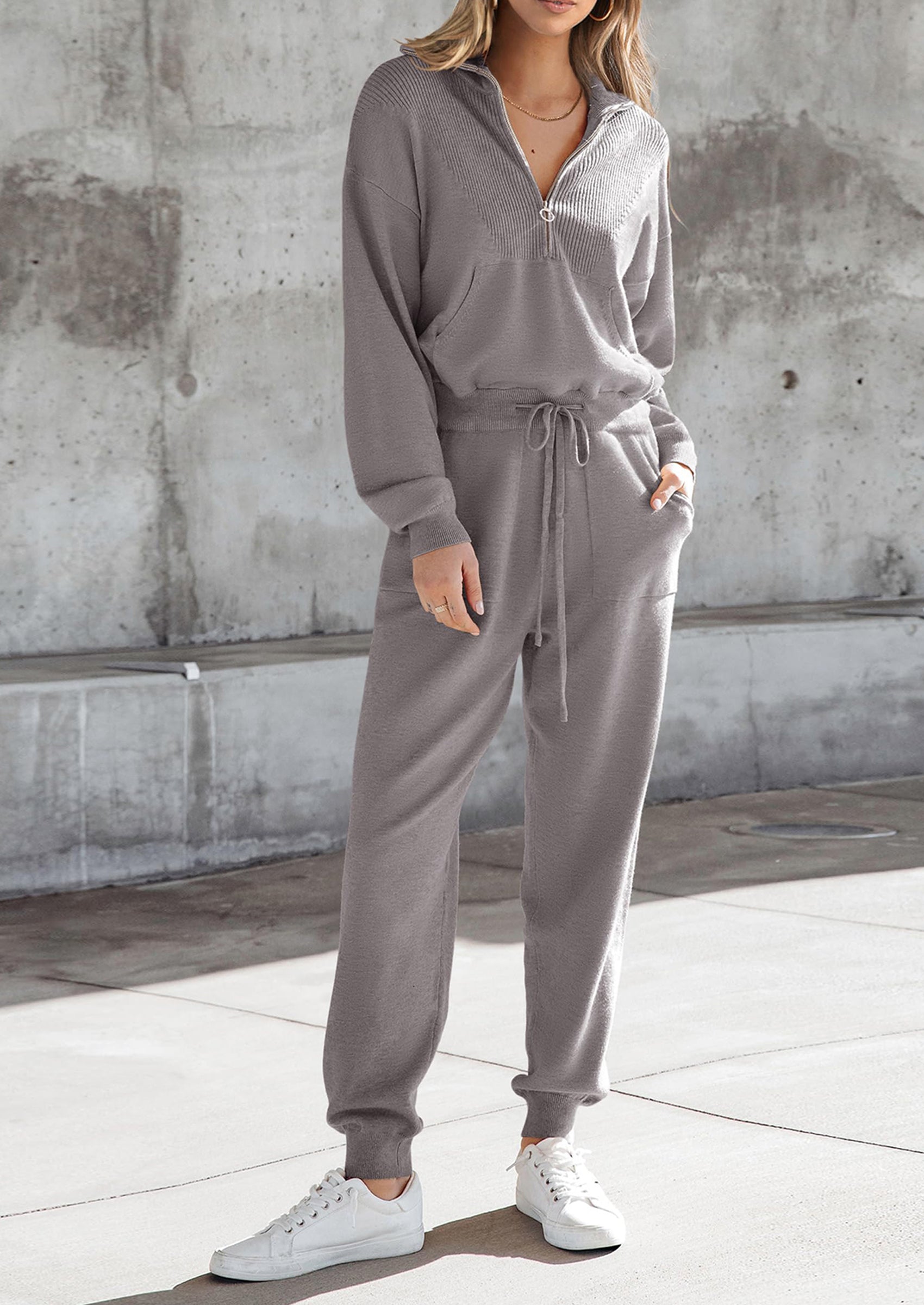 PRETTYGARDEN Women's 2 Piece Sweater Set Pullover Zip Up Sweatshirt Jogger Sweatpants Tracksuit Casual Outfit