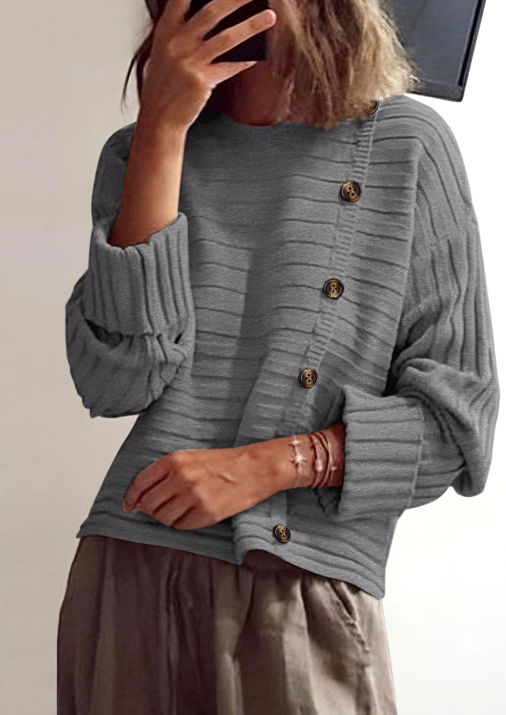 PRETTYGARDEN Womens Sweaters Fall Casual Long Sleeve Crewneck Button Loose Winter Knit Pullover Sweater Tops