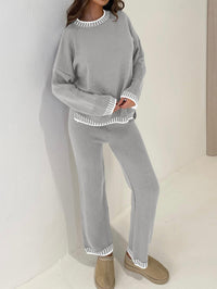 PRETTYGARDEN Women's 2 Piece Knit Sweater Outfit Casual Long Sleeve Pullover Wide Leg Pants Tracksuit Loungewear Set PRETTYGARDEN