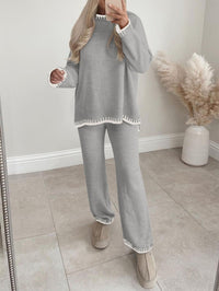 PRETTYGARDEN Women's 2 Piece Knit Sweater Outfit Casual Long Sleeve Pullover Wide Leg Pants Tracksuit Loungewear Set PRETTYGARDEN