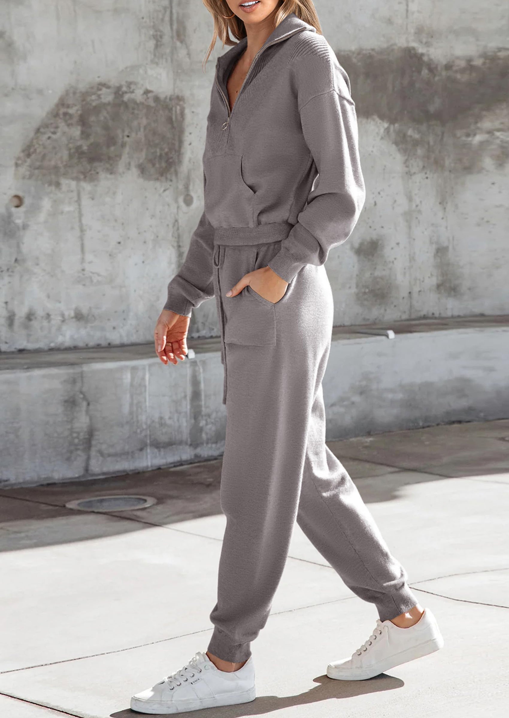 PRETTYGARDEN Women's 2 Piece Sweater Set Pullover Zip Up Sweatshirt Jogger Sweatpants Tracksuit Casual Outfit