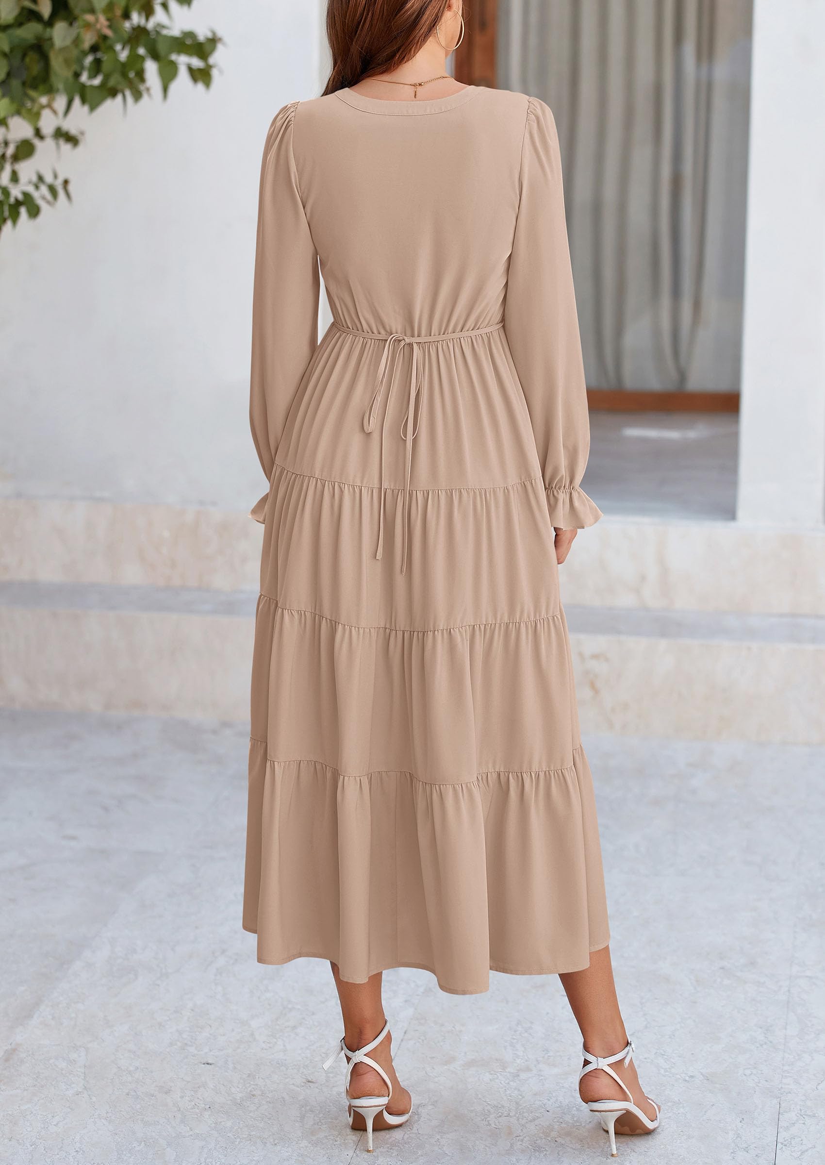 PRETTYGARDEN Women Fall Long Sleeve Smocked Maxi Dress Casual Square Neck Swiss Dot Tiered Ruffle Flowy Spring Pocket Dresses