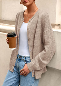 PRETTYGARDEN Fall Long Sleeve Cardigans for Women Trendy Open Front Winter Button Down Crewneck Soft Knit Sweater Jacket